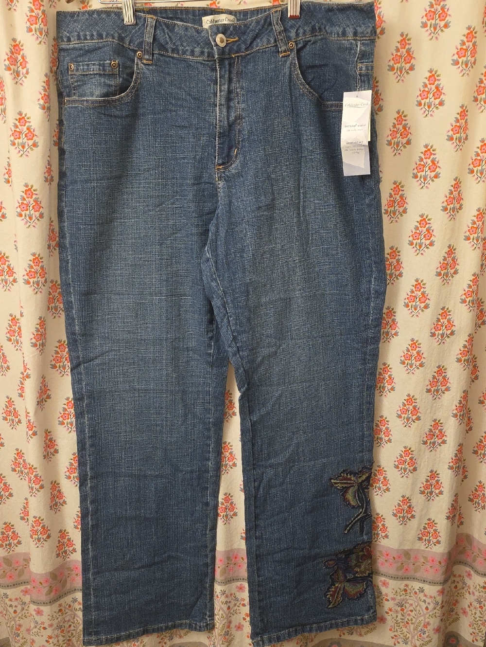 Coldwater Creek Blue Straight-Leg Jeans with Embroidered Accent